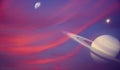 Sci-fi landscape. Saturn seen from one of his moons. View from the satellites of the planet Saturn. Clouds and atmosphere Royalty Free Stock Photo