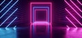 Sci Fi Laser Neon Rectangle Frame Cyber Virtual Alien Spaceship Green Blue Red Pantone Futuristic Tunnel Corridor Hall Concrete