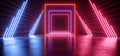 Sci Fi Laser Neon Rectangle Frame Cyber Virtual Alien Spaceship Green Blue Red Pantone Futuristic Tunnel Corridor Hall Concrete