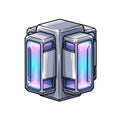 Sci-fi Metallic Cube with Luminous Portal Effects on White Background Royalty Free Stock Photo