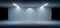 Sci Fi Modern Alien Spaceship Room Tunnel Corridor White Concrete Rough Grunge Studio Garage Hangar White Lights 3D Rendering