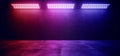 Sci Fi Modern Elegant Futuristic Cyber Neon Led Studio Big Panel Lights Blue Purple Glowing Lights On Dark Empty Grunge Concrete