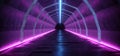 Sci Fi Modern Futuristic Oval Shaped Dark Alien Neon Glowing Purple Blue Lines Lasers Dance Light Tunnel Corridor On Grunge