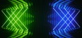 Sci Fi Modern Futuristic Striped Metal Glossy Background Neon Glowing Green Blue Line Lights Cyber Empty Background Showroom