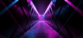 Sci Fi Modern Neon Laser Tunnel Corridor Purple Blue Glowing Metal Reflecting Floor Concrete Walls Futuristic Underground Room