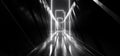 Sci Fi Modern Neon Laser Tunnel Corridor White Glowing Metal Reflecting Floor Concrete Walls Futuristic Underground Room Garage Royalty Free Stock Photo