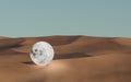 Sci-Fi surreal dunes with moon in dreamy desert. 3d render, 3d illustration.