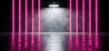 Sci Fi Neon Cyber Futuristic Modern Retro Alien Dance Club Glowing Purple Pink Lights In Dark Empty Grunge Concrete Refelctive