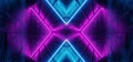 Sci Fi Neon Glowing Abstract Triangle Retro Vibrant Purple Pink Blue Tube Lights On Grunge Reflective Concrete Club Dance Room 3D Royalty Free Stock Photo