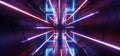 Sci Fi Neon Stage Futuristic Oval Construction Laser Frame Blue Purple Glowing Rectangle Reflective Concrete Garage Hallway Tunnel