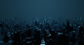 Sci-fi night landscape fantastic empty city light blue neon glow top view. Surreal alien architecture concept. 3D rendering