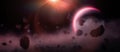 Sci-fi Outer Space Background with Asteroid and Planet. Royalty Free Stock Photo