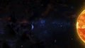 Sci-Fi Outer Space Scene With Red Star, Gas Planet, Asteroids And Nebulas