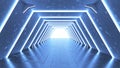 Sci-fi passageway with blue fluorescent lights 3D render
