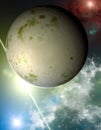 Sci-fi planets, discovery of new worlds, science fiction. Planets and moons of other galaxies and universes. Fantastic worlds Royalty Free Stock Photo