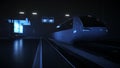 Sci Fi railway futuristic station. Future concept. Night view. 3d rendering