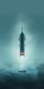 Sci-fi Realism: Boat In The Sky With Rocket - Dark Cyan And Gray