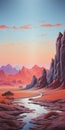 Sci-fi Realism: Captivating Cartoon Desert Landscape With River