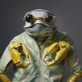 Sci-fi Realism: A Goggled Crab In Action - Yellow And Green Precisionist Painting
