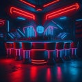 Sci Fi Retro Futuristic Neon Laser Glowing Dance Club Cafe Red Purple Blue Night Event Cyber City Advanced Technology Lifestyle