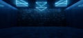 Sci Fi Retro Futuristic Synth Club Stage Dark Blue Neon Laser Glowing Lights Brick Grunge Wall Empty Space Showroom Garage Cement Royalty Free Stock Photo