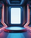 A sci-fi room with a circular platform and bright lighting in the future Royalty Free Stock Photo