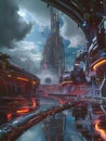 Sci-fi scene cyberpunk style C4D style Royalty Free Stock Photo