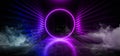 Sci Fi Smoke Futuristic Fog Steam Circle Shaped Rainbow Purple Pink Blue Glowing Neon Fluorescent Laser Ring Portal Gate Light In