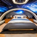 Sci-Fi Spaceship Bedroom: A futuristic spaceship-themed bedroom with spaceship controls, starry ceiling, and space-themed beddin