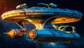 Sci - fi spaceship flying through the sky. Generative AI Royalty Free Stock Photo