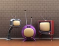 Sci-fi, vintage and style tv in emty room Royalty Free Stock Photo