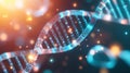Sci-fi visualization of epigenetics with a holographic DNA structure and floating data points, biotechnology, holographic science
