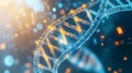 Sci-fi visualization of epigenetics with a holographic DNA structure and floating data points, biotechnology, holographic science