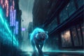 In the sci-fi world, a strange beast sprints down a dark alleyway