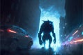 In the sci-fi world, a strange beast sprints down a dark alleyway