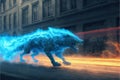 In the sci-fi world, a strange beast sprints down a dark alleyway