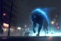 In the sci-fi world, a strange beast sprints down a dark alleyway