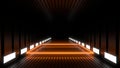 Sci Fy neon lamps in a dark tunnel. Reflections on the floor and walls. 3d rendering image