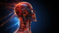 Science anatomy scan of human head with glowing bones. 3d rendering illustration