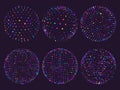 Science atom spheres, dots orbs or particles orbit. Geometry 3d grid sphere for futuristic chart or abstract vector illustration
