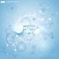 Science background with cells HUD. Blue cell background. Life and biology, medicine scientific, bacteria, molecular