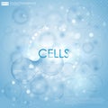 Science background with cells HUD. Blue cell background. Life and biology, medicine scientific, bacteria, molecular