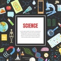 Science Banner Template with Square Frame, Laboratory Equipment and Space for Text, Scientific Research Vector Royalty Free Stock Photo