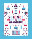 Science book cover for children, vector illustration. Inspirational poster for school chemistry class. Flat style