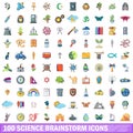 100 science brainstorm icons set, cartoon style