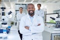 Science changes the world in big ways. Portrait of a group of scientists working in a lab. Royalty Free Stock Photo