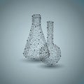 Science chemical glass flasks, tubes in low poly style consisting of points, lines, and shapes in the form of planets Royalty Free Stock Photo