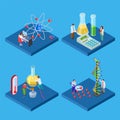 Science chemical lab. Isometric vector laboratory and scientists