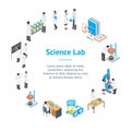 Science Chemical Pharmaceutical 3d Banner Card Circle Isometric View. Vector Royalty Free Stock Photo