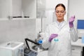 Female scientist with chemical at laboratory Royalty Free Stock Photo